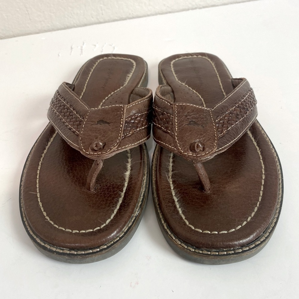 Tommy Bahama Brown Leather Anchors Away Sandals Size 11